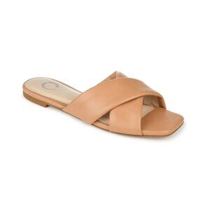 Journee Collection Womens Carlotta Flat Slide Sandals Tan 11 MSRP $59